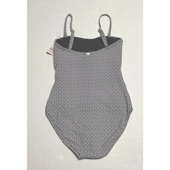 Womens DKNY 1-Piece B&W Swimsuit Swimwear Modest Lined Removable Straps Cups S - Picture 3 of 15